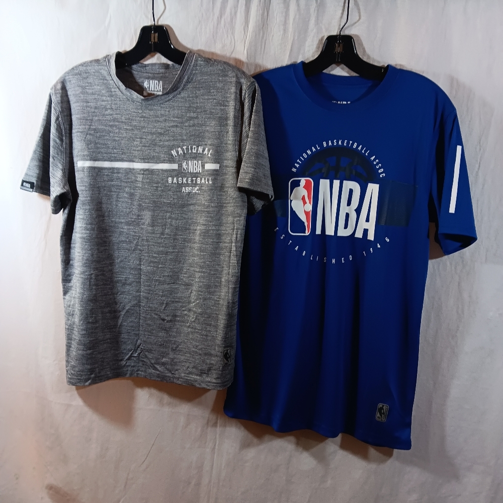 NBA Set Of 2 Mens Small T-Shirts Logo Knit Tops Gray Blue Tee